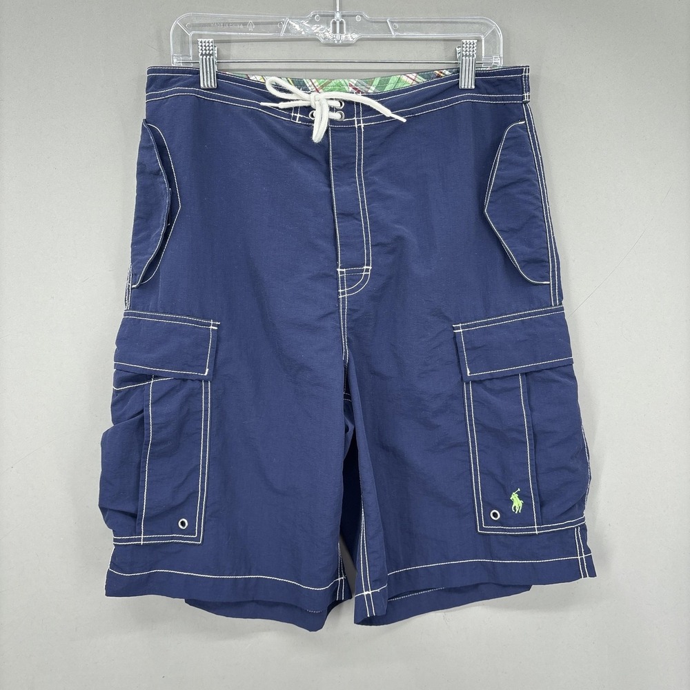 Polo Ralph Lauren Board‎ Shorts Mens 32 Blue Cargo Swim Trunks Quick Dry VTG